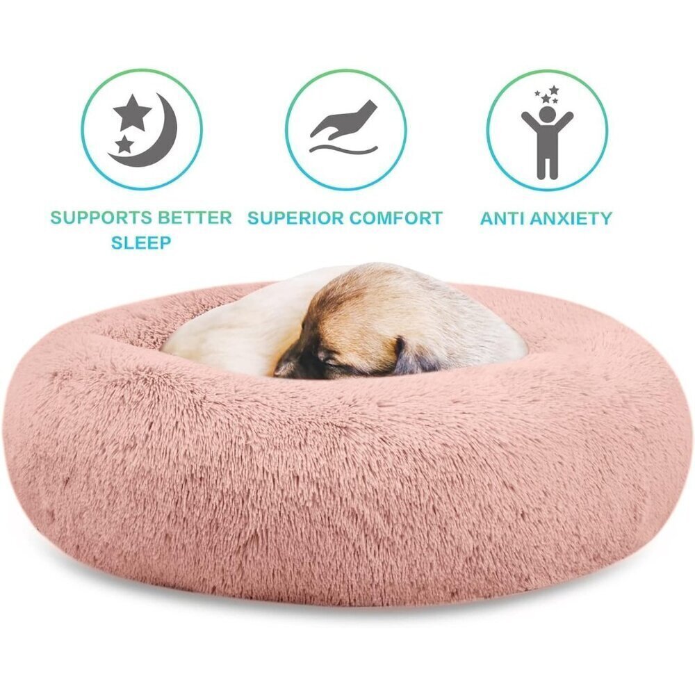 Calming Dog Bed Plush Donut Comfy Cuddler Faux Fur Washable Multiple Sizes S-XXL - Picture 2 of 6